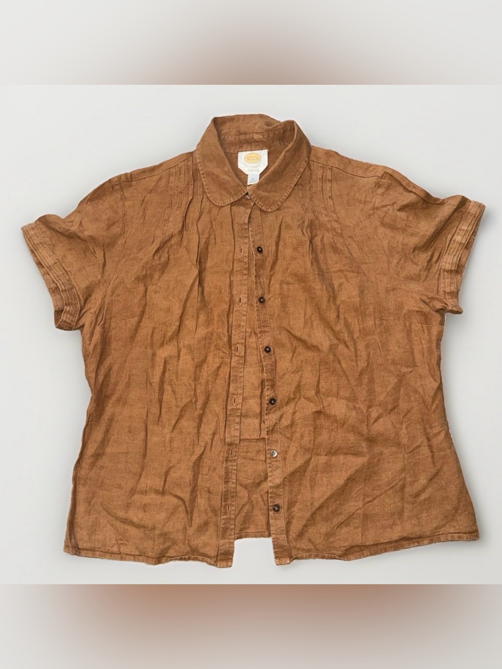 Vintage Talbots Y2K Irish Linen Top XL Brown Cottagecore Peter Pan Collar
